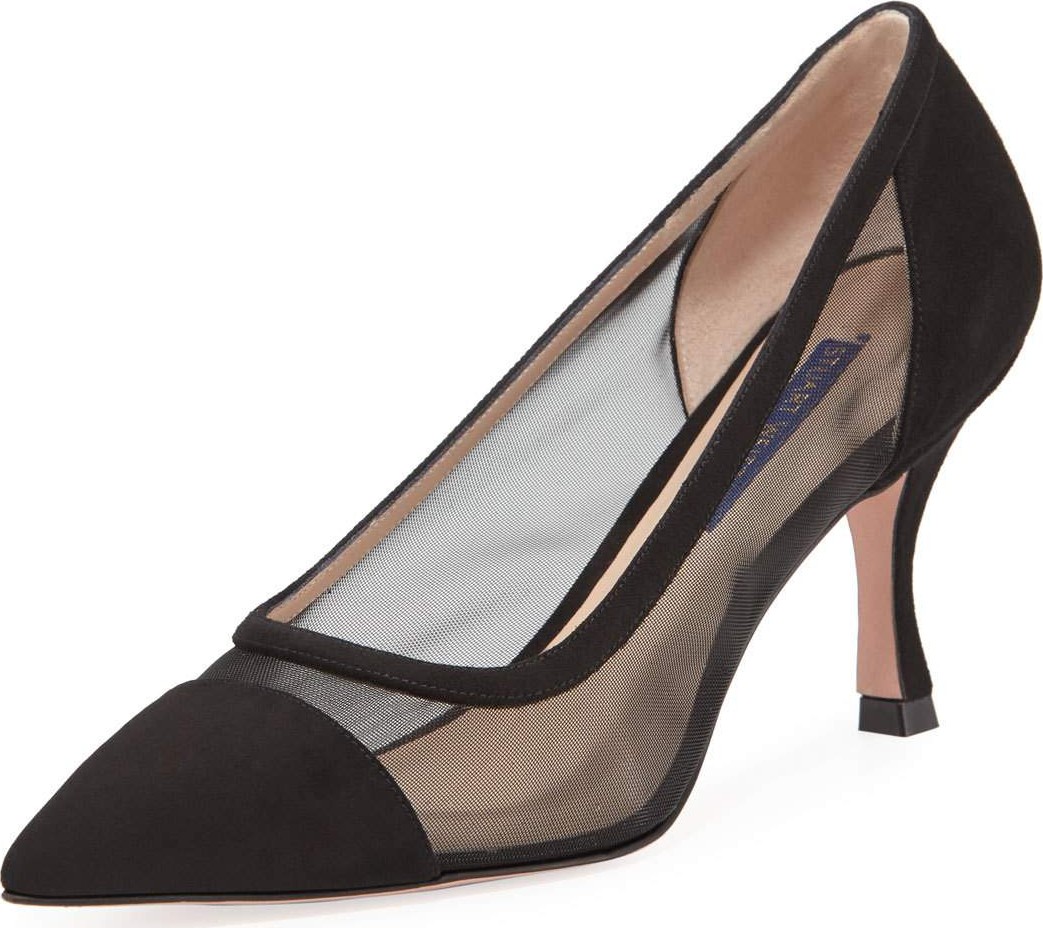Stuart Weitzman Monroe Mesh-Sided Suede Pumps