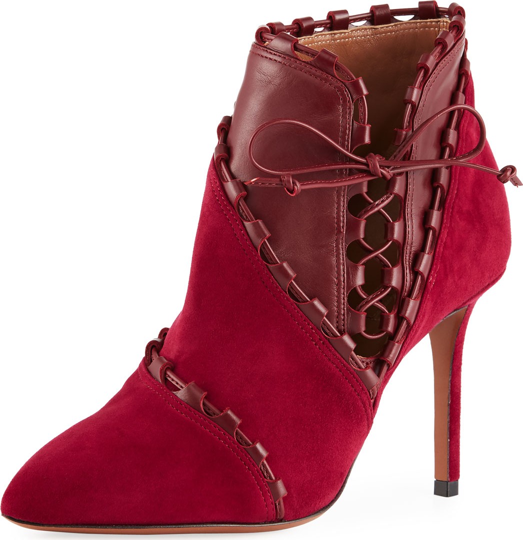 Alaïa Mixed-Media Stitched Ankle Booties