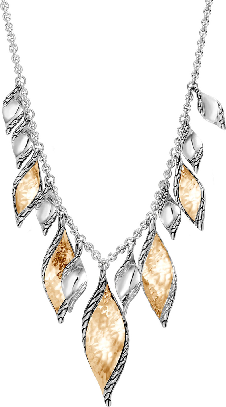 John Hardy Classic Chain Wave Hammered Silver Necklace w/ 18k Gold