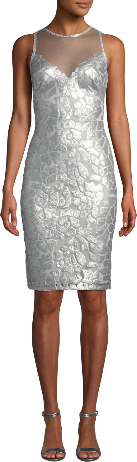 Tadashi Shoji Sequin & Mesh Illusion Sleeveless Dress