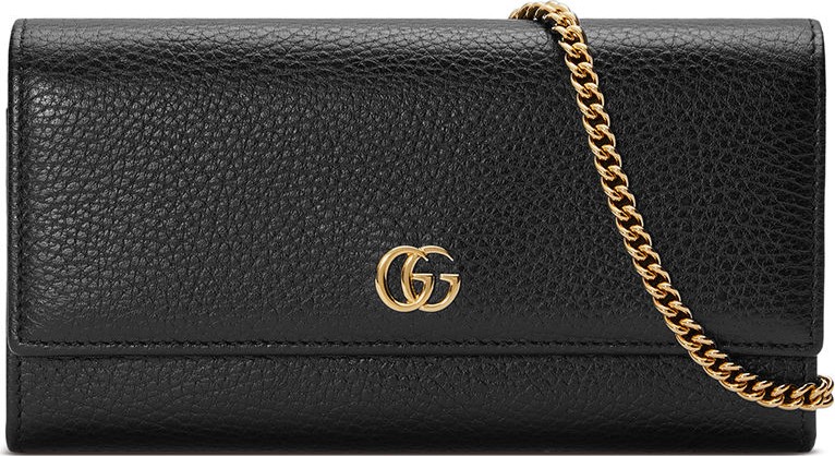 Gucci Petite GG Marmont Leather Flap Wallet on a Chain