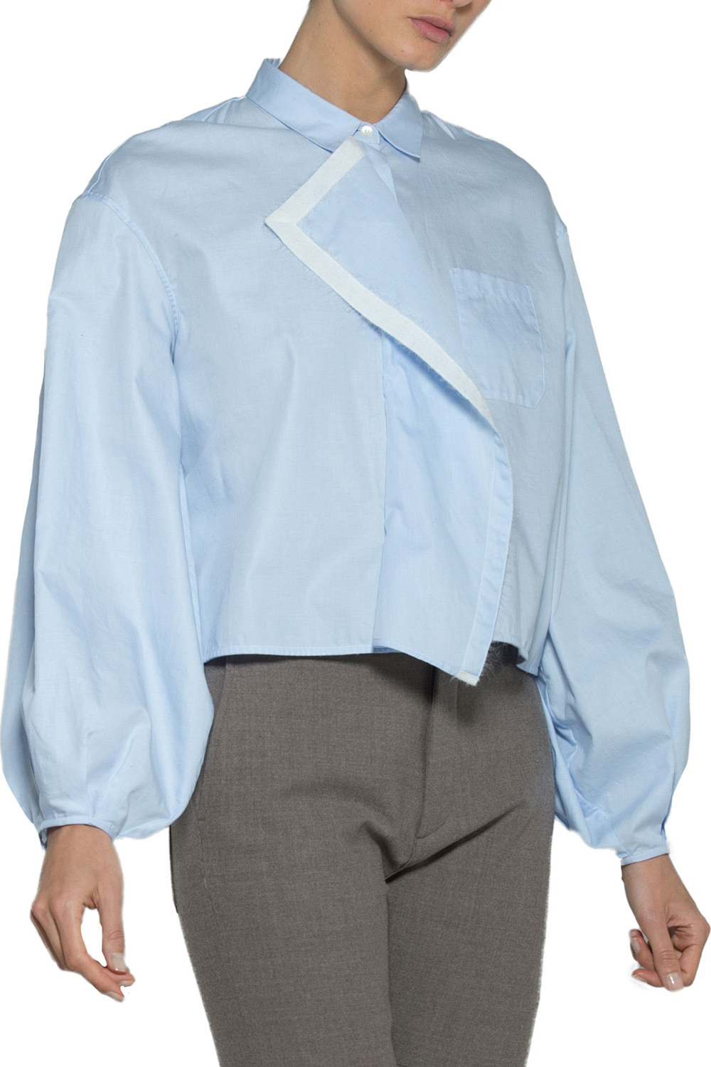 Eleventy Romantic-Sleeve Poplin Blouse w/ Ribbon Trim