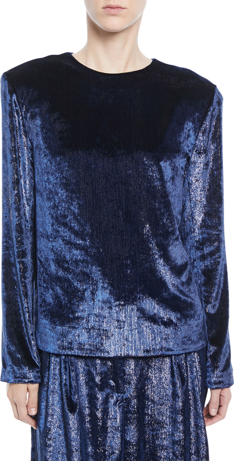 Tibi Tess Long-Sleeve Metallic Velvet Top