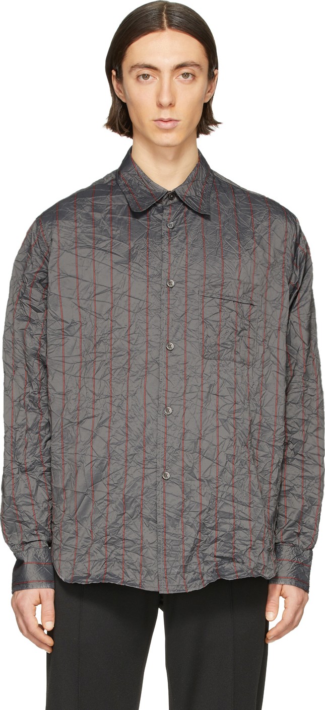 Our Legacy Grey Crushed Memory Striped Shirt