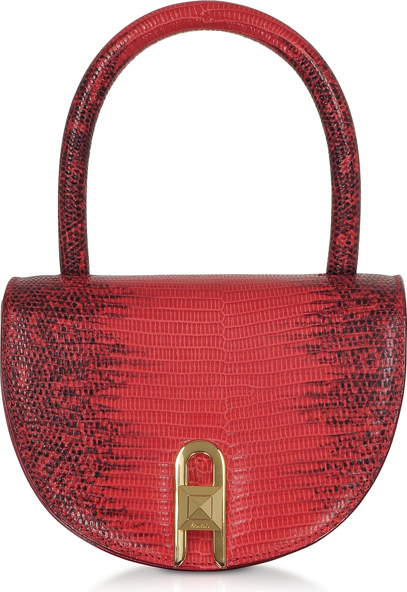 Salar Winnie Lizard Cherry Embossed Leather Top Handle Bag