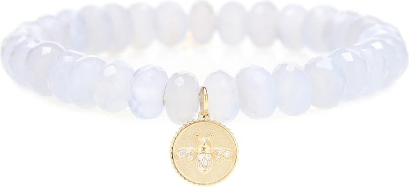 Sydney Evan Beaded bracelet with 14kt gold and diamond bee coin