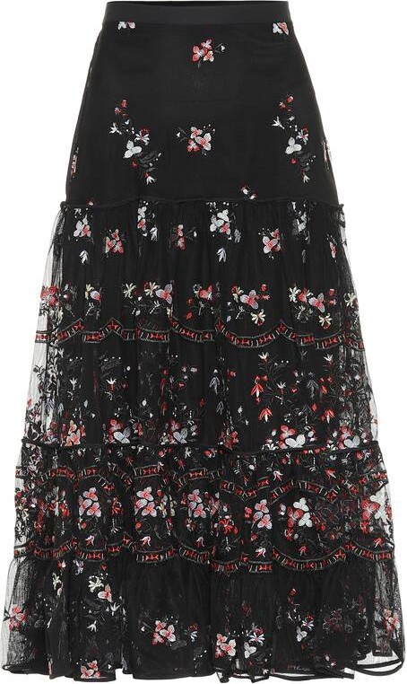 Tory Burch Embroidered tulle midi skirt