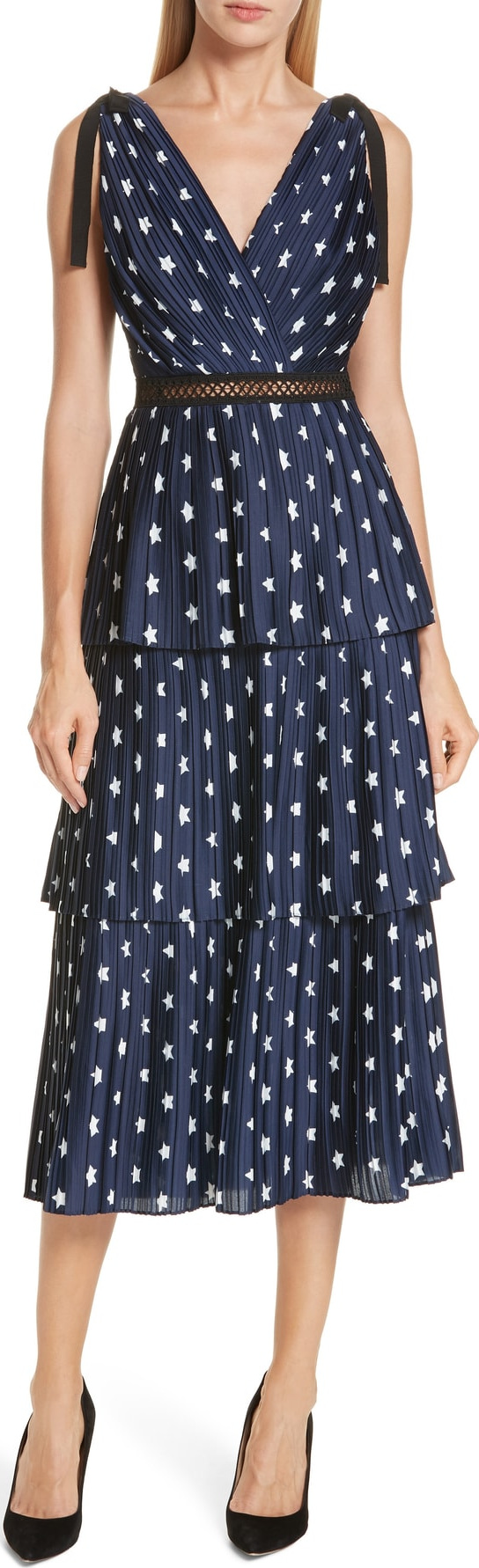 Self Portrait Star Print Tiered Midi Dress