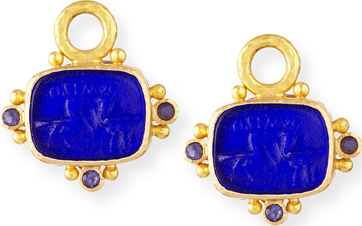 Elizabeth Locke Two Cranes Intaglio 19k Gold Earring Pendants