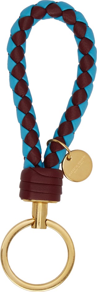 Bottega Veneta Burgundy & Blue Bicolor Intrecciato Keychain