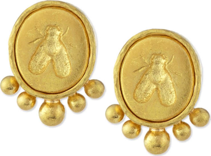Elizabeth Locke Small Bee 19K Gold Button Earrings