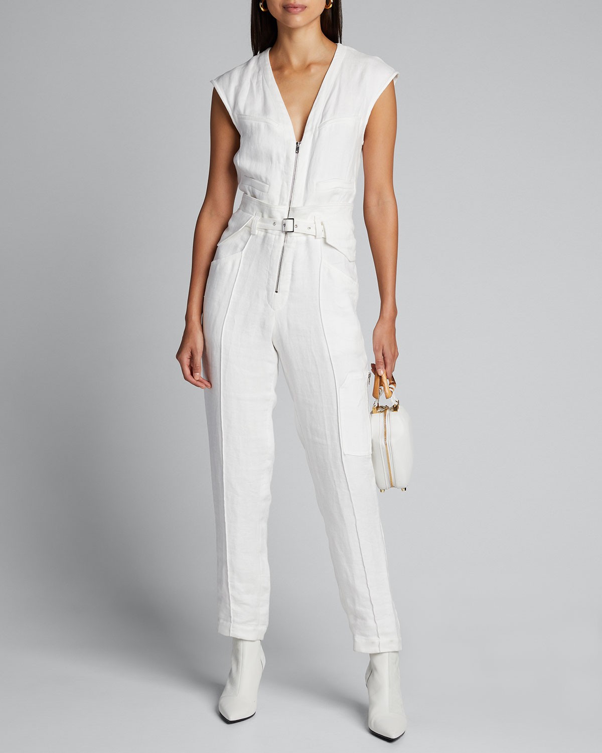 IRO Gus Belted Linen Zip-Front Jumpsuit