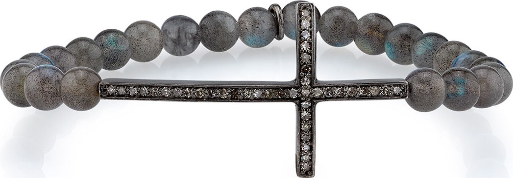 Sheryl Lowe 6mm Labradorite Bracelet with Diamond Cross
