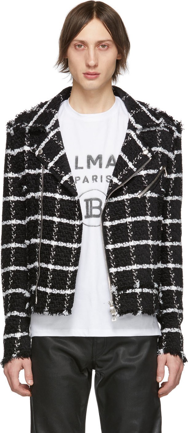 Balmain Black & White Checked Tweed Jacket