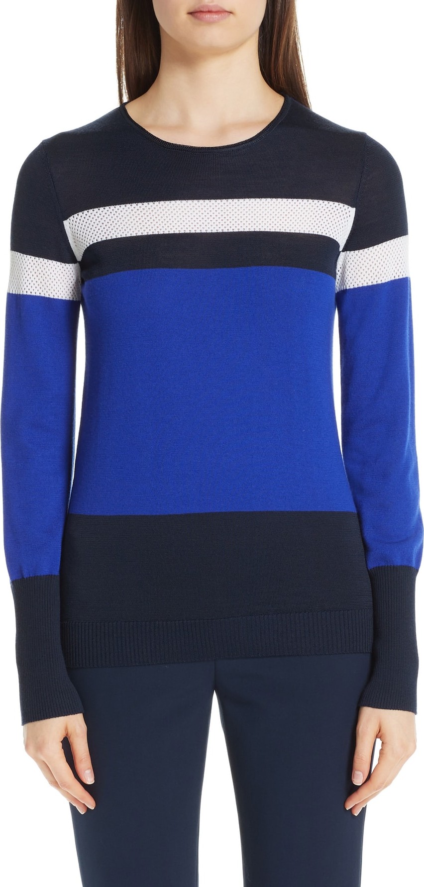 St. John Mesh Panel Colorblock Jacquard Top
