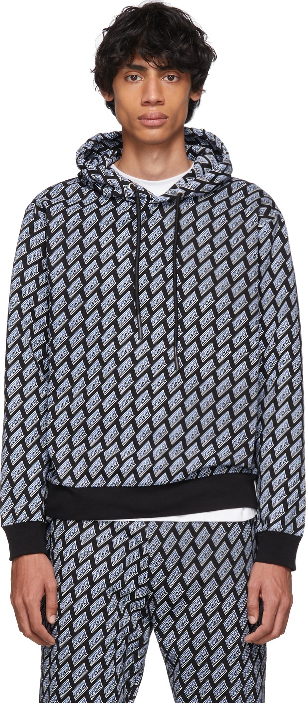 McQ - Alexander McQueen Black & Blue Logo Big Hoodie