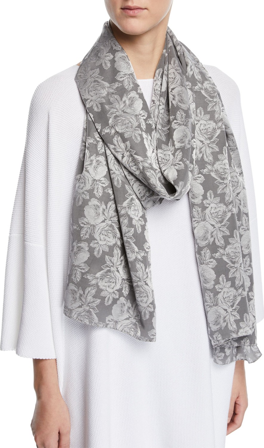 eskandar Lightweight Rose-Jacquard Scarf