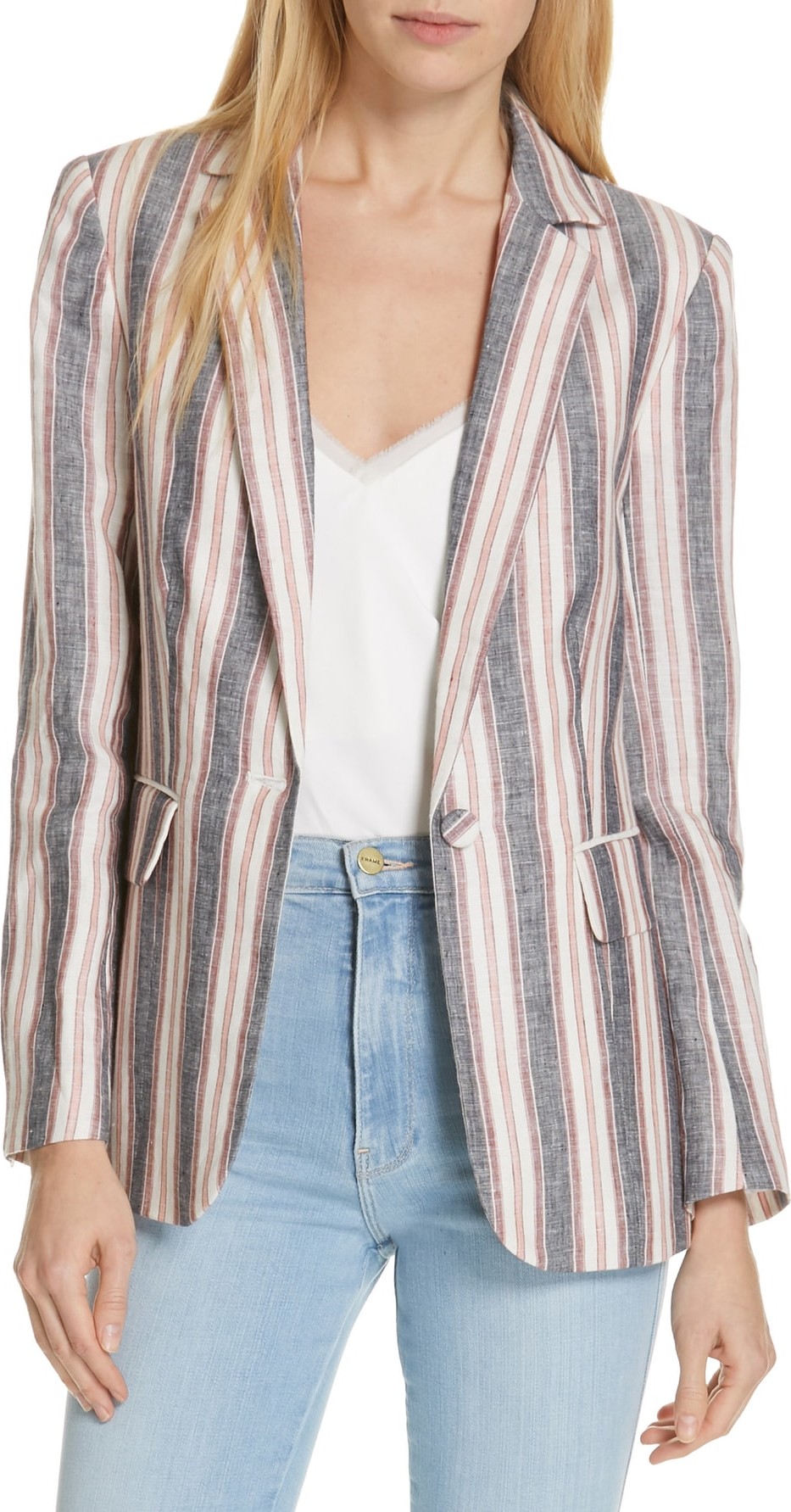 FRAME DENIM Stripe Linen Blazer