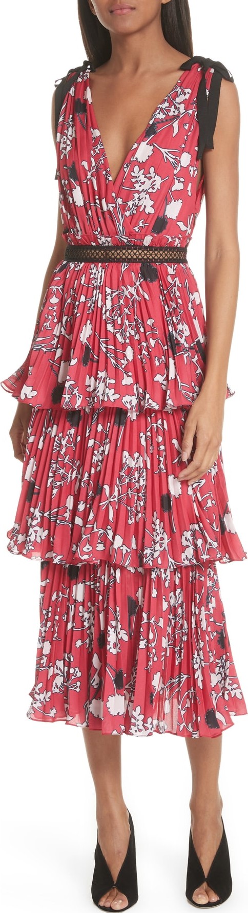 Self Portrait Pleated Tier Midi Dress