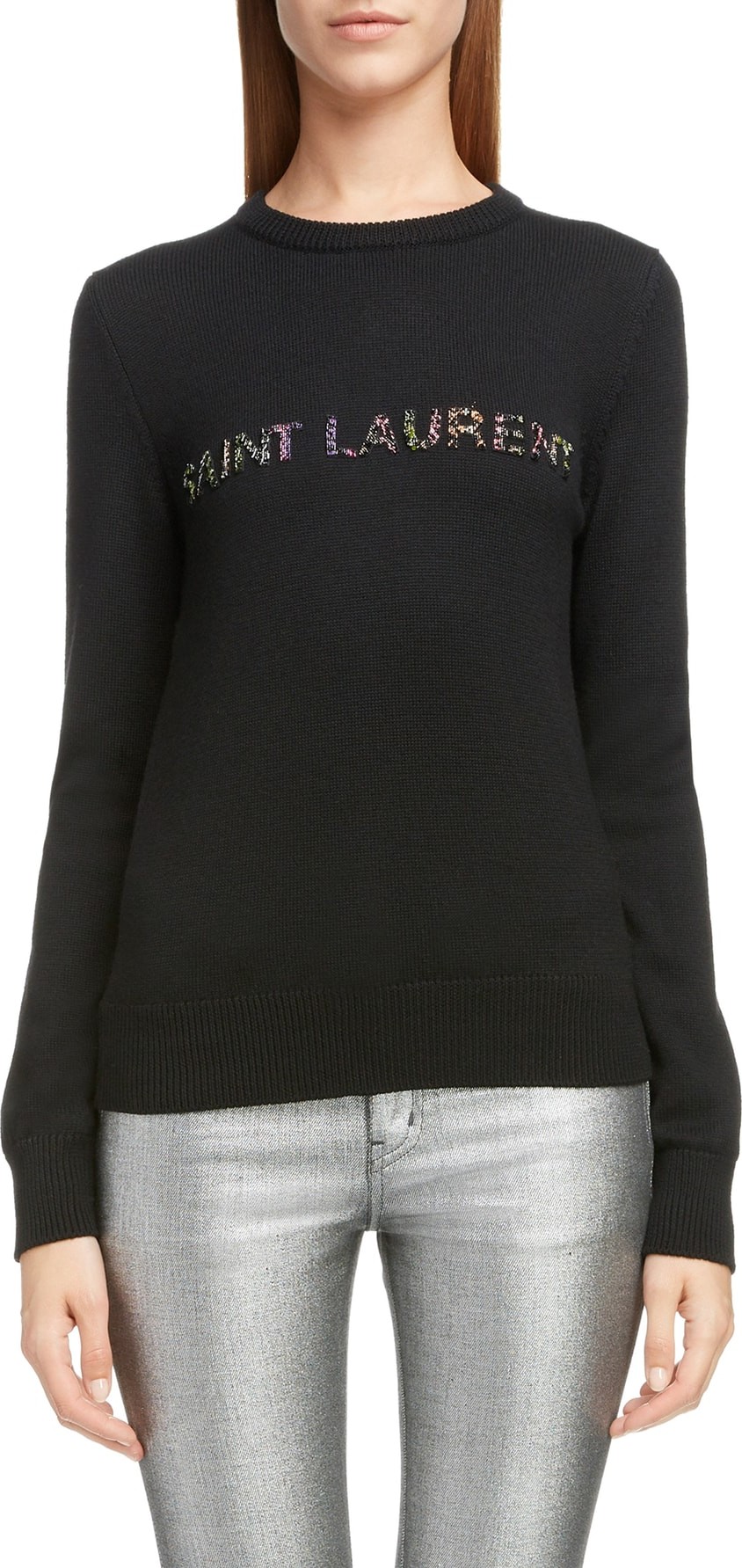 Saint Laurent Beaded Logo Wool Sweater