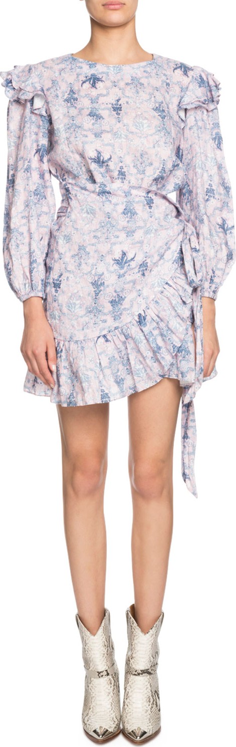 Isabel Marant Etoile Telicia Printed Linen Ruffle Belted Dress
