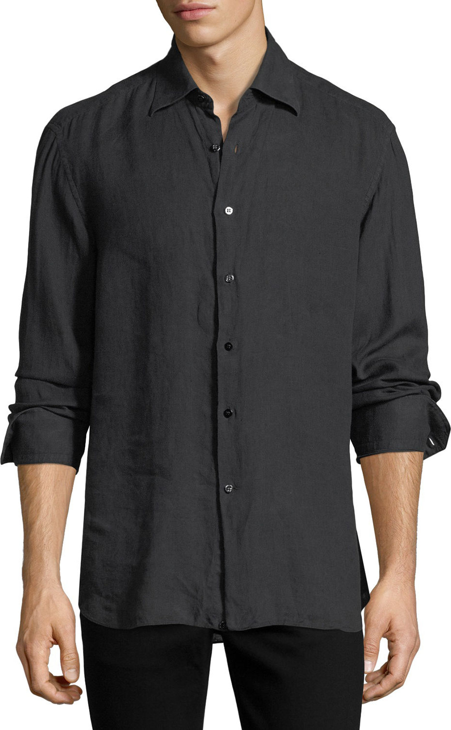 Stefano Ricci Barrel-Cuff Linen Dress Shirt