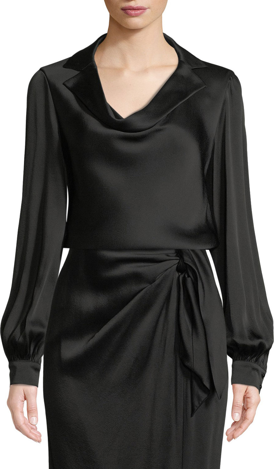 St. John Liquid Crepe Cowl-Neck Blouse