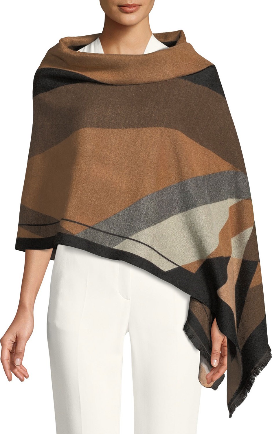 La Fiorentina Colorblock Fringe-Ends Shawl