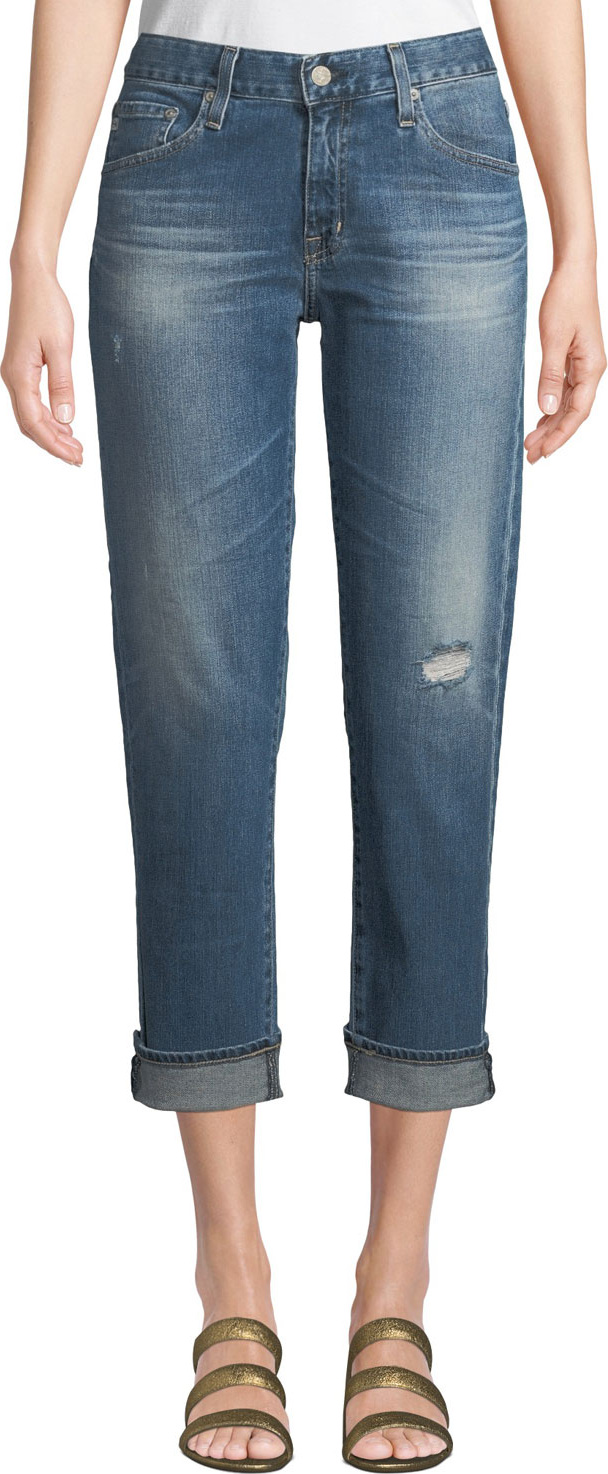 AG Jeans Ex-Boyfriend Mid-Rise Slim Crop Distressed Jeans