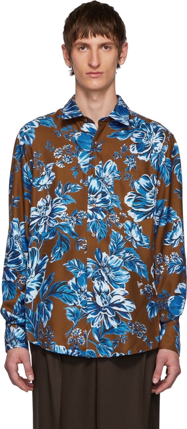 AMI Brown Flower Print Shirt