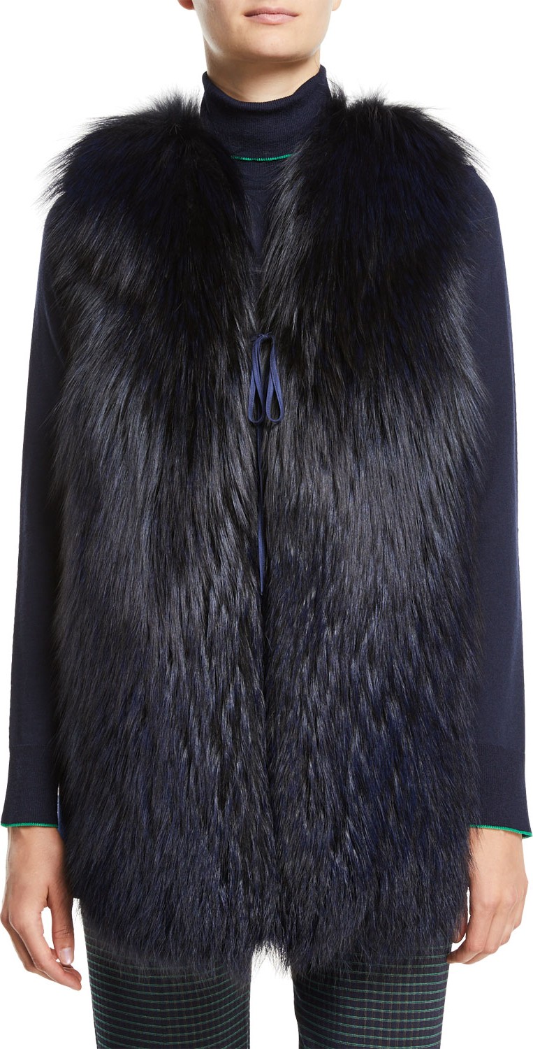 Piazza Sempione Fox-Fur Vest with Plaid Back