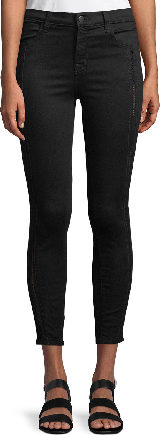 J BRAND Alana High-Rise Cropped Super Skinny Jeans w/ Ladder Lace, Black