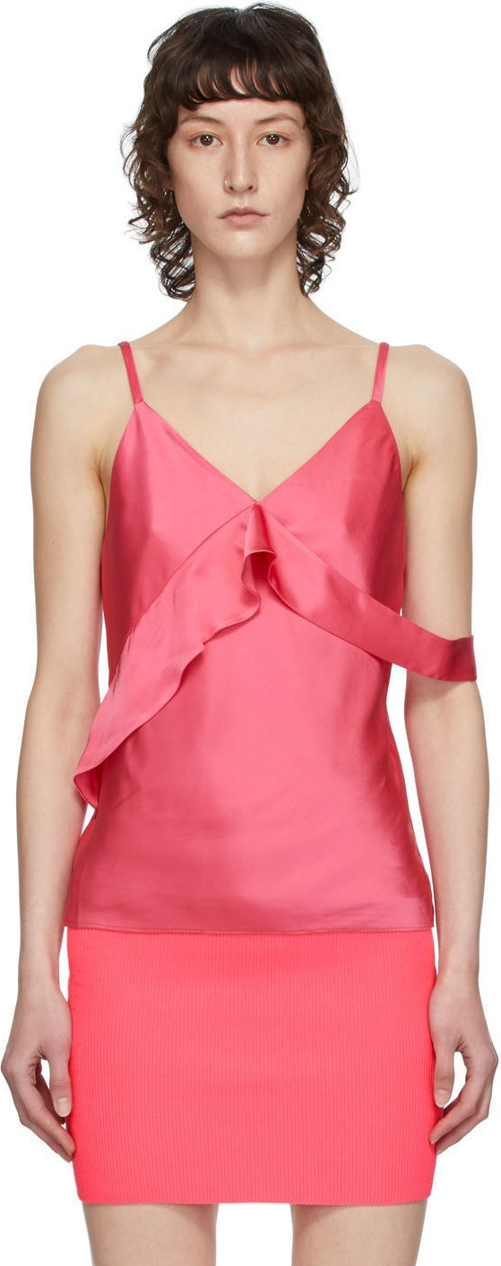Helmut Lang Pink Double Satin Sash Camisole