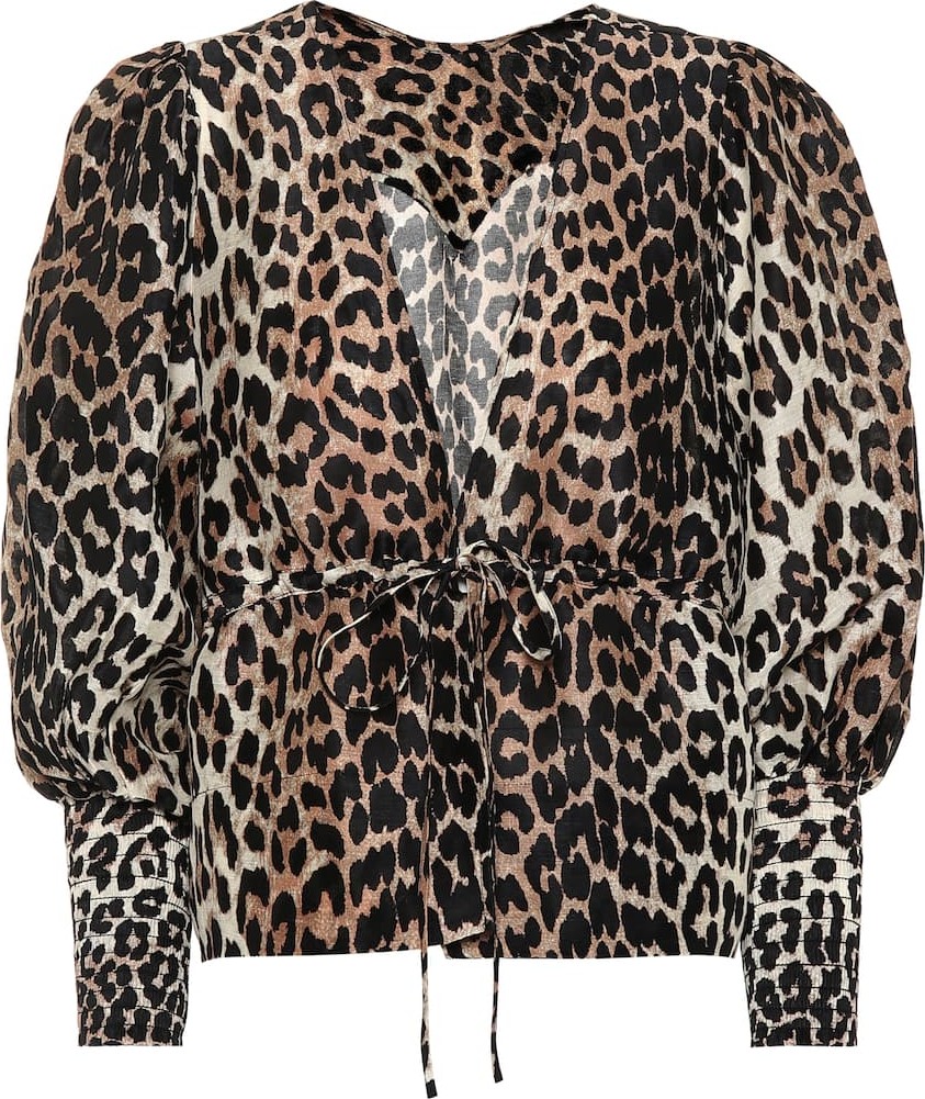 Ganni Leopard linen and silk blouse