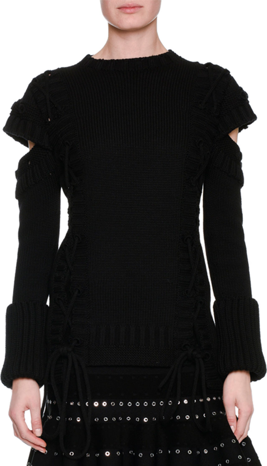 Alexander McQueen Chunky Lace-Up Detached-Sleeve Pullover