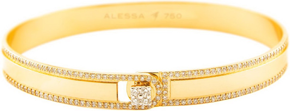 Alessa Jewelry Spectrum Painted 18k Yellow Gold Bangle w/ Diamonds, Yellow, Size 18