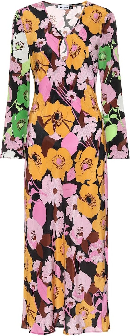 RIXO LONDON Rae florla silk midi dress
