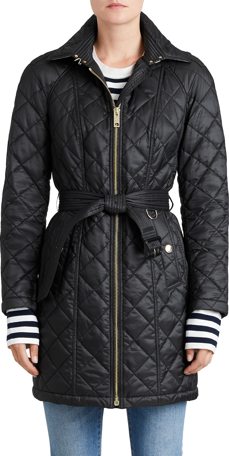Burberry London England Baughton Quilted Belted Parka Jacket, Black