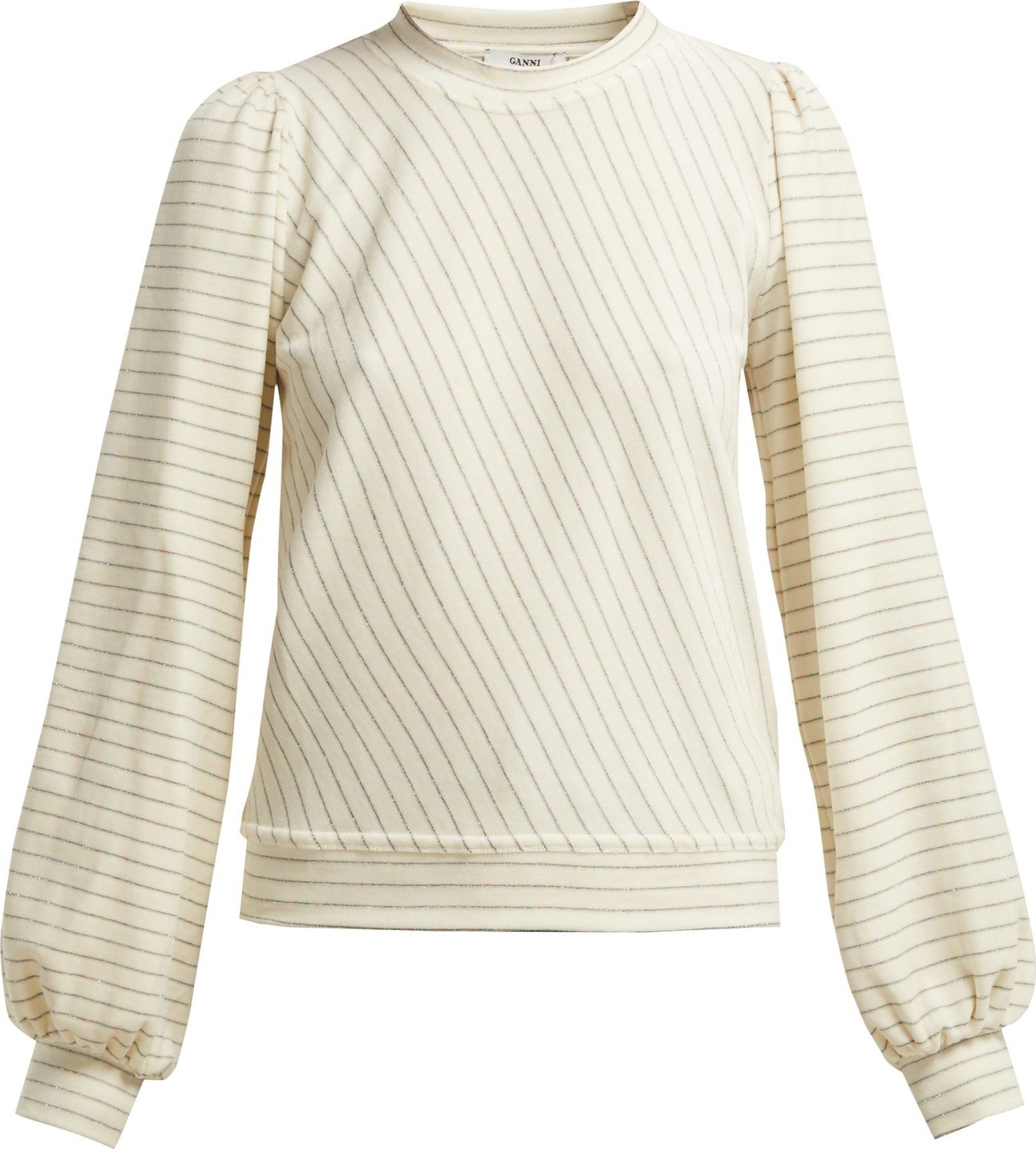 Ganni Hawley striped cotton-blend velour top