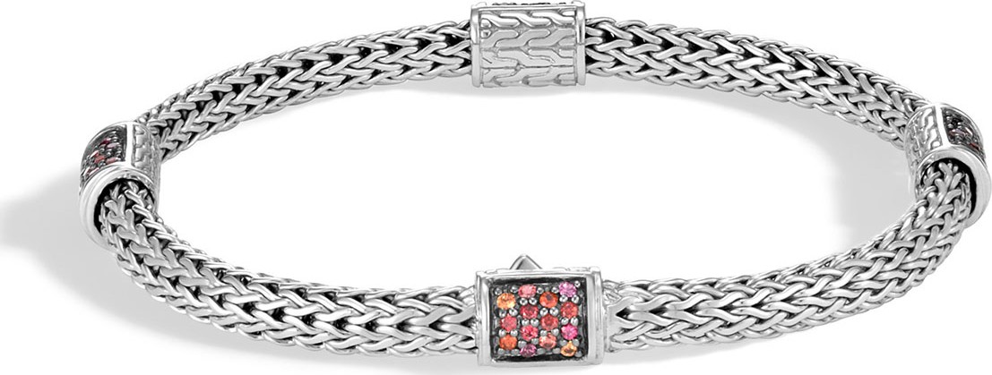 John Hardy Classic Chain Silver Extra-Small Four Station Bracelet with Garnet
