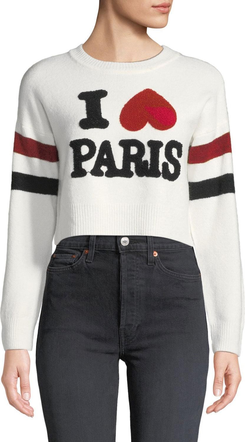 Marled by Reunited I Love Paris Cropped Graphic Crewneck Sweater