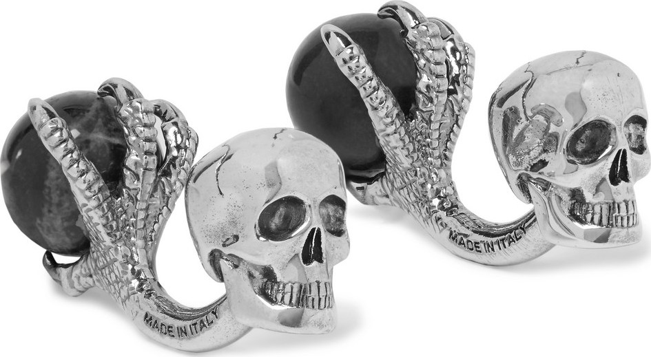 Alexander McQueen Skull Silver-Tone Onyx Cufflinks
