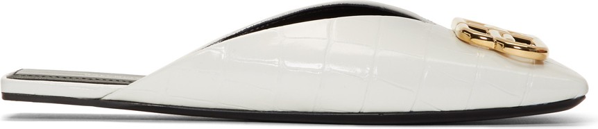 Balenciaga White Croc BB Mules