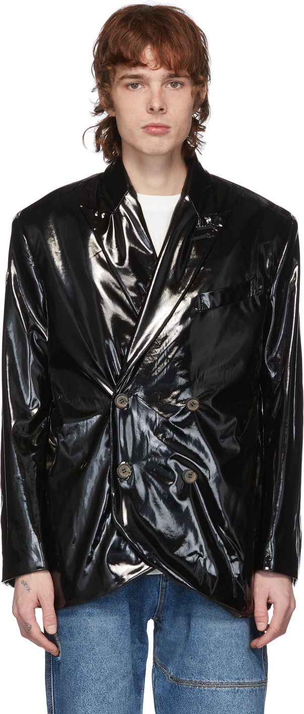 ADER error Black Coated Double-Breasted Blazer