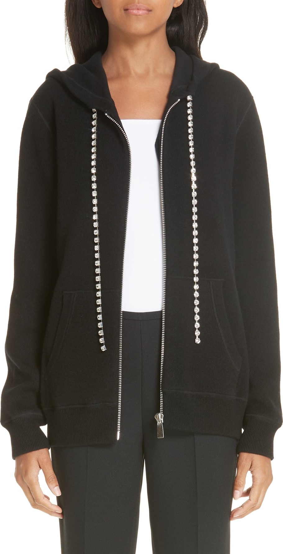 Michael Kors Crystal Drawstring Cashmere Blend Hoodie