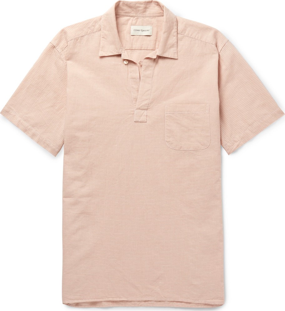 Oliver Spencer Yarmouth Checked Cotton and Linen-Blend Half-Placket Shirt