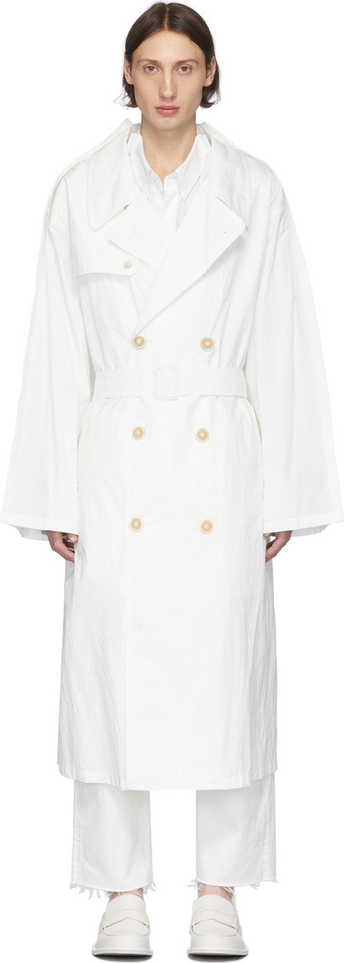 Maison Margiela Off-White Nylon Double-Breasted Coat