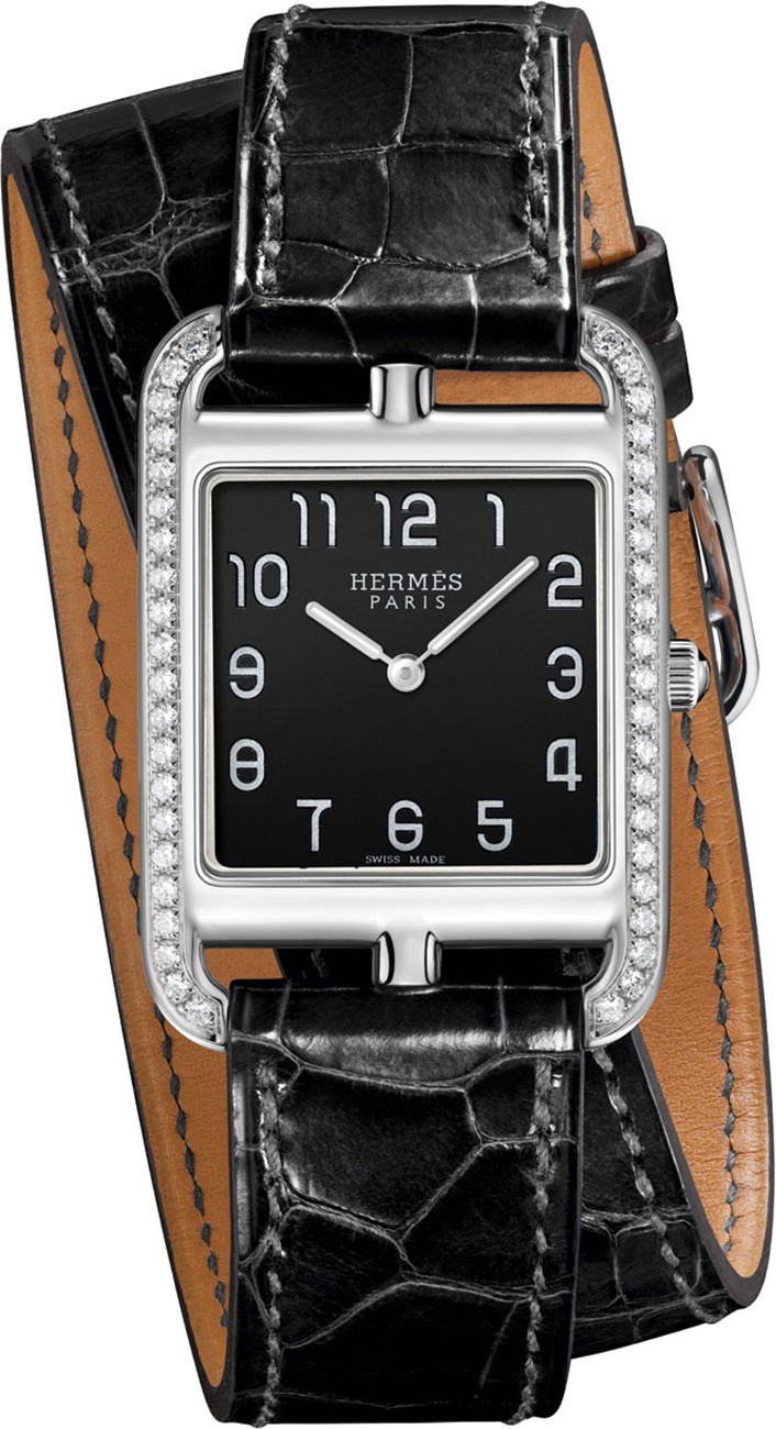 HERMÈS Cape Cod Diamond Watch, Stainless Steel & Alligator Strap