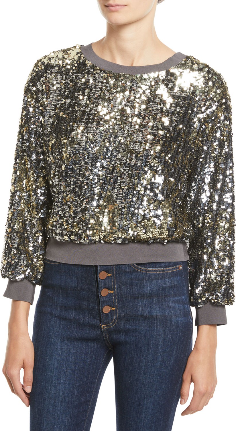 Alice + Olivia Smith Embellished Ribbed-Trim Cropped Sweatshirt Alice + Olivia Smith Embellished Ribbed-Trim Cropped Sweatshirt