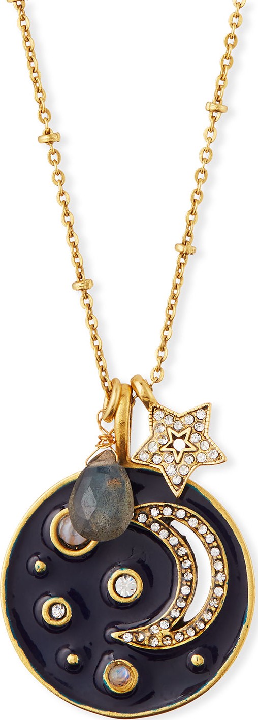 Sequin Enamel Moon Talisman Pendant Necklace